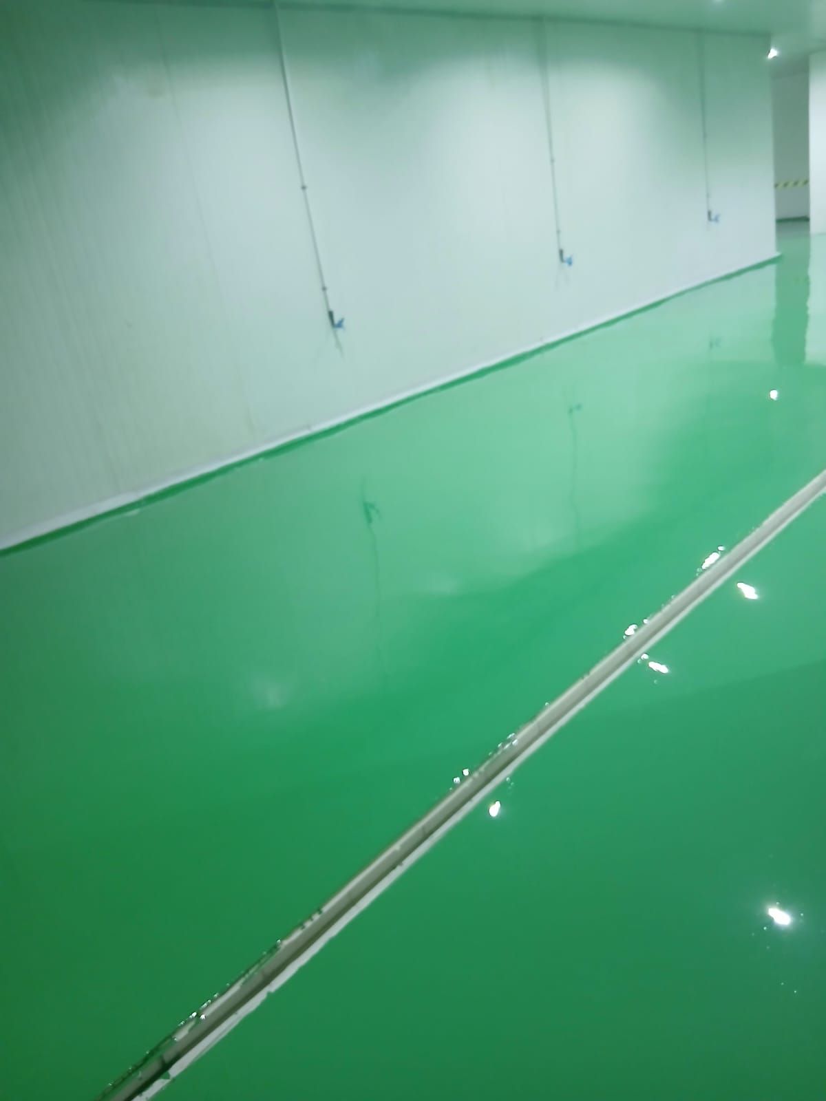 Koridor Marina Lautan Sejahtera dengan lantai epoxy hijau tanpa sambungan (2/2)